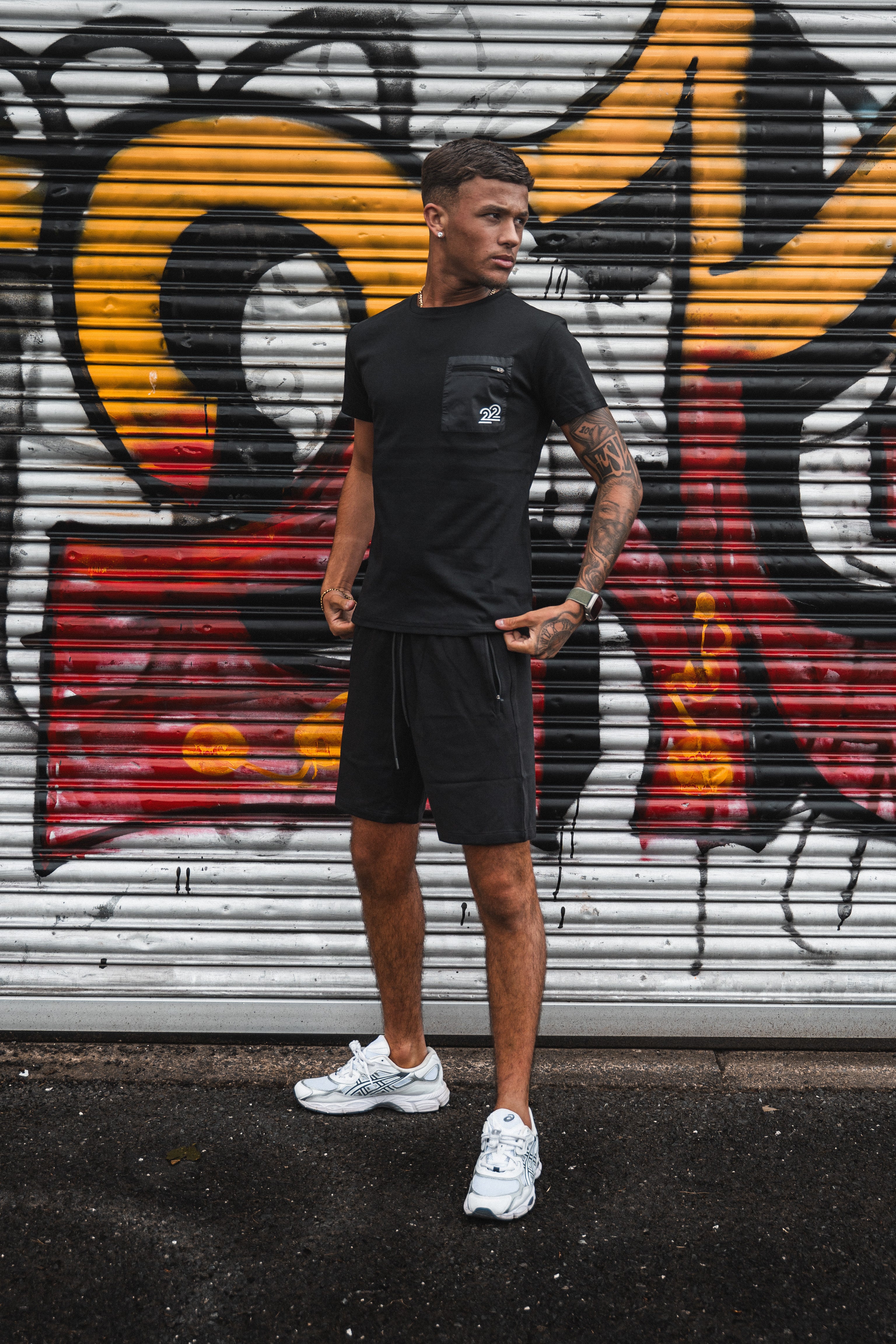 22Union cotton patch short set "Black/White"
