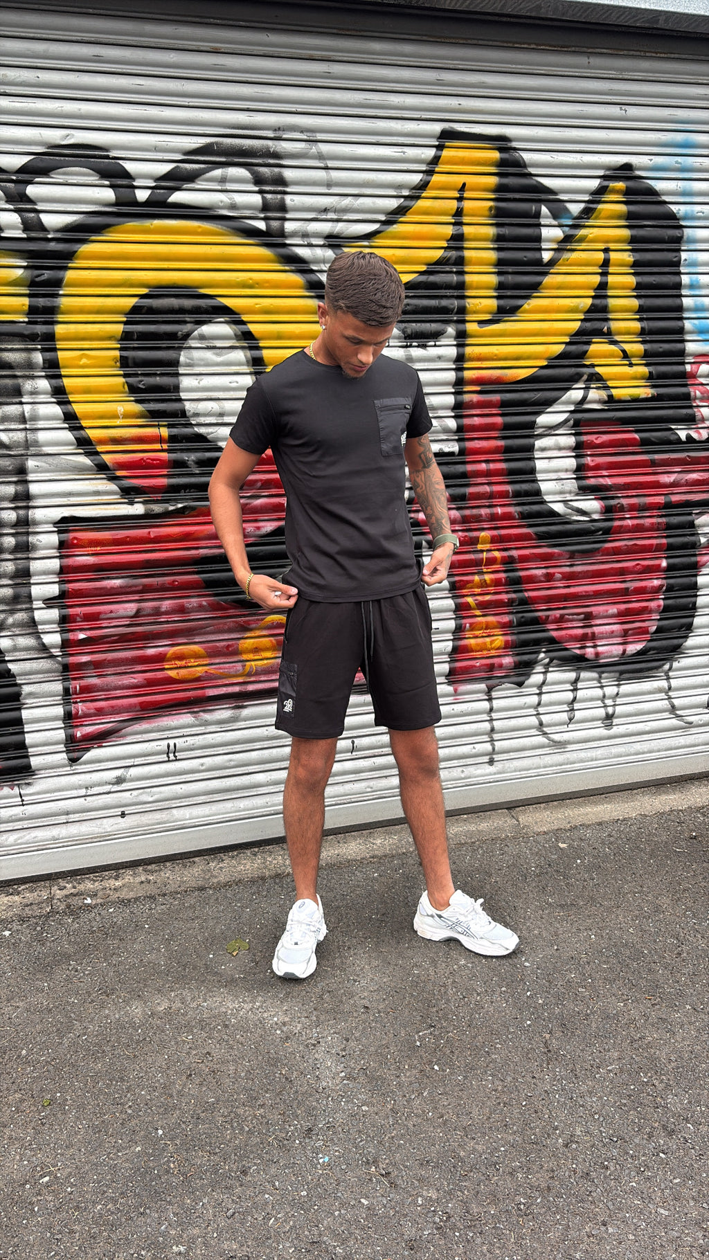 22Union cotton patch short set "Black/White"