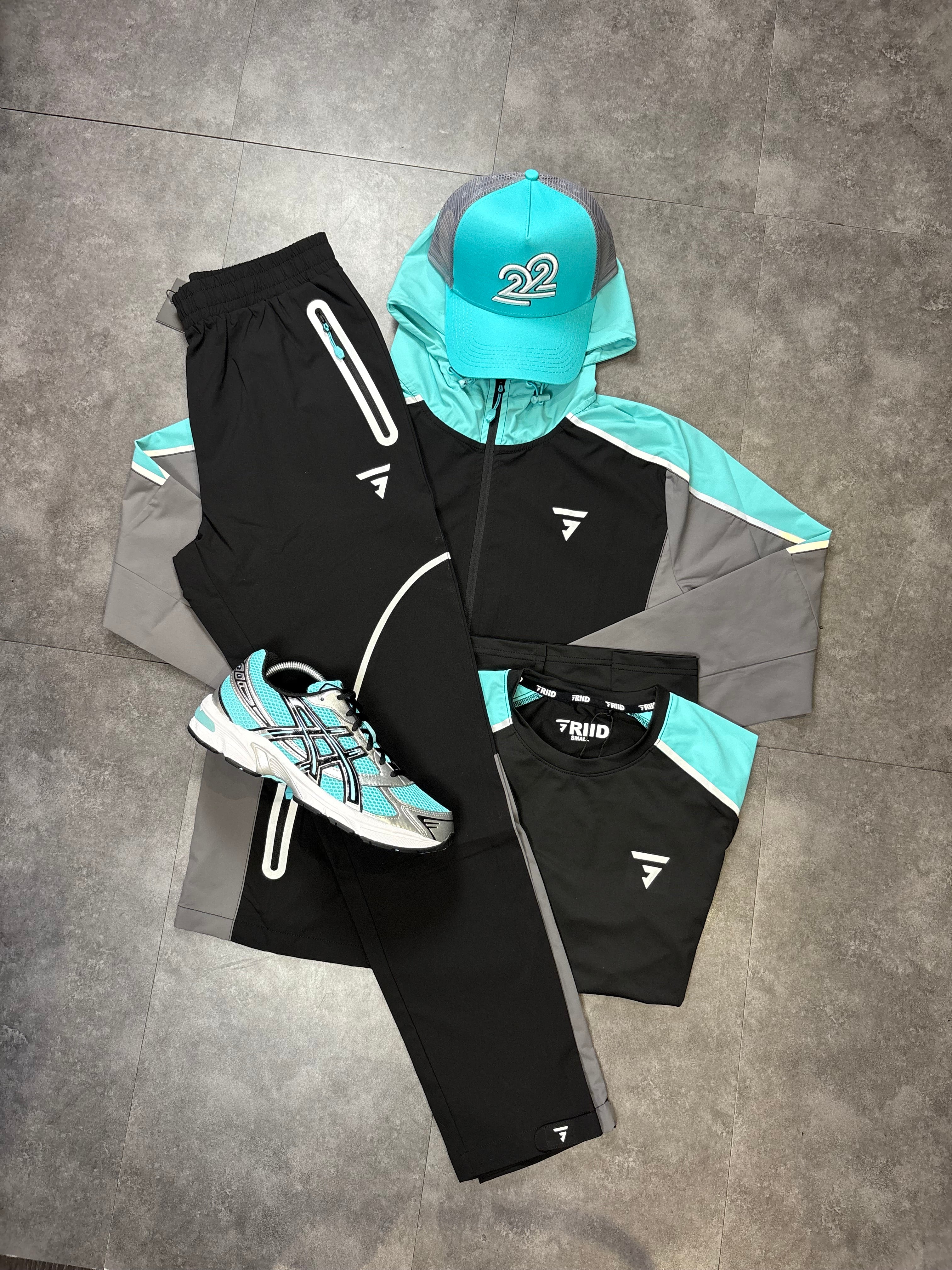 Griid reflective tracksuit set "Black/Aqua"