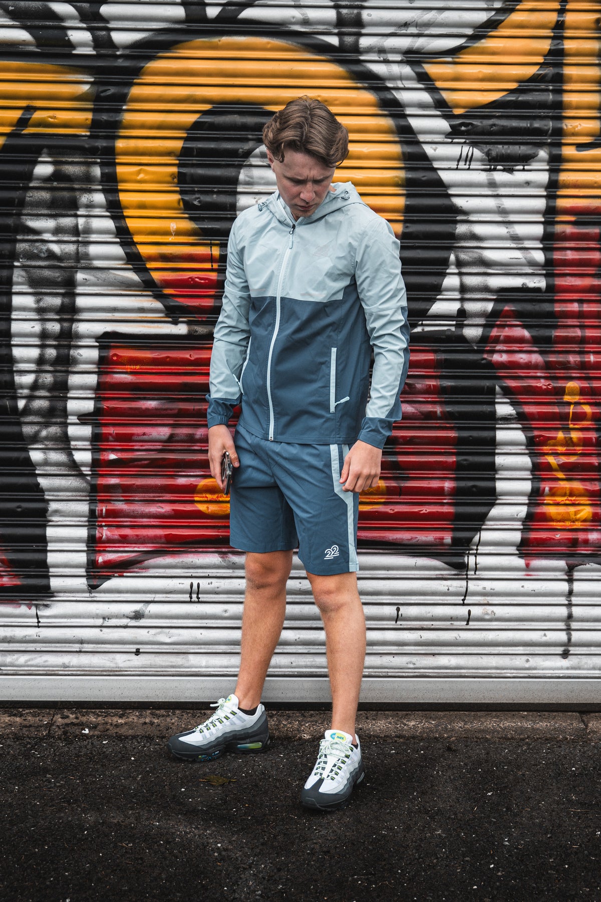 22Union Cuban short set "steel/sky blue"