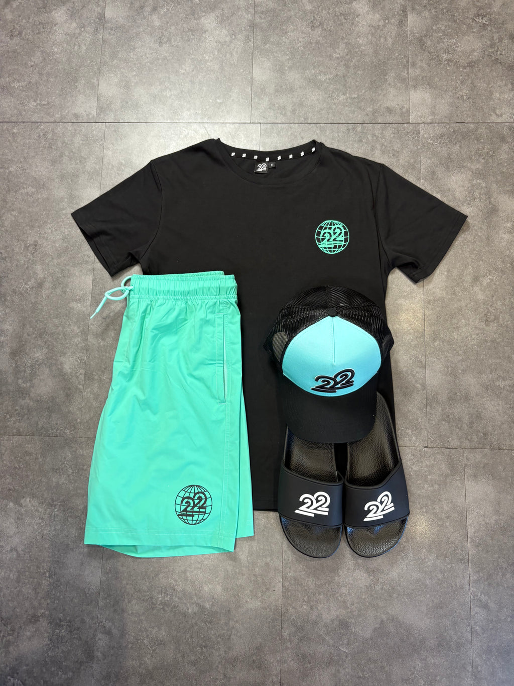 22Union swimshort set "Aqua/Black"