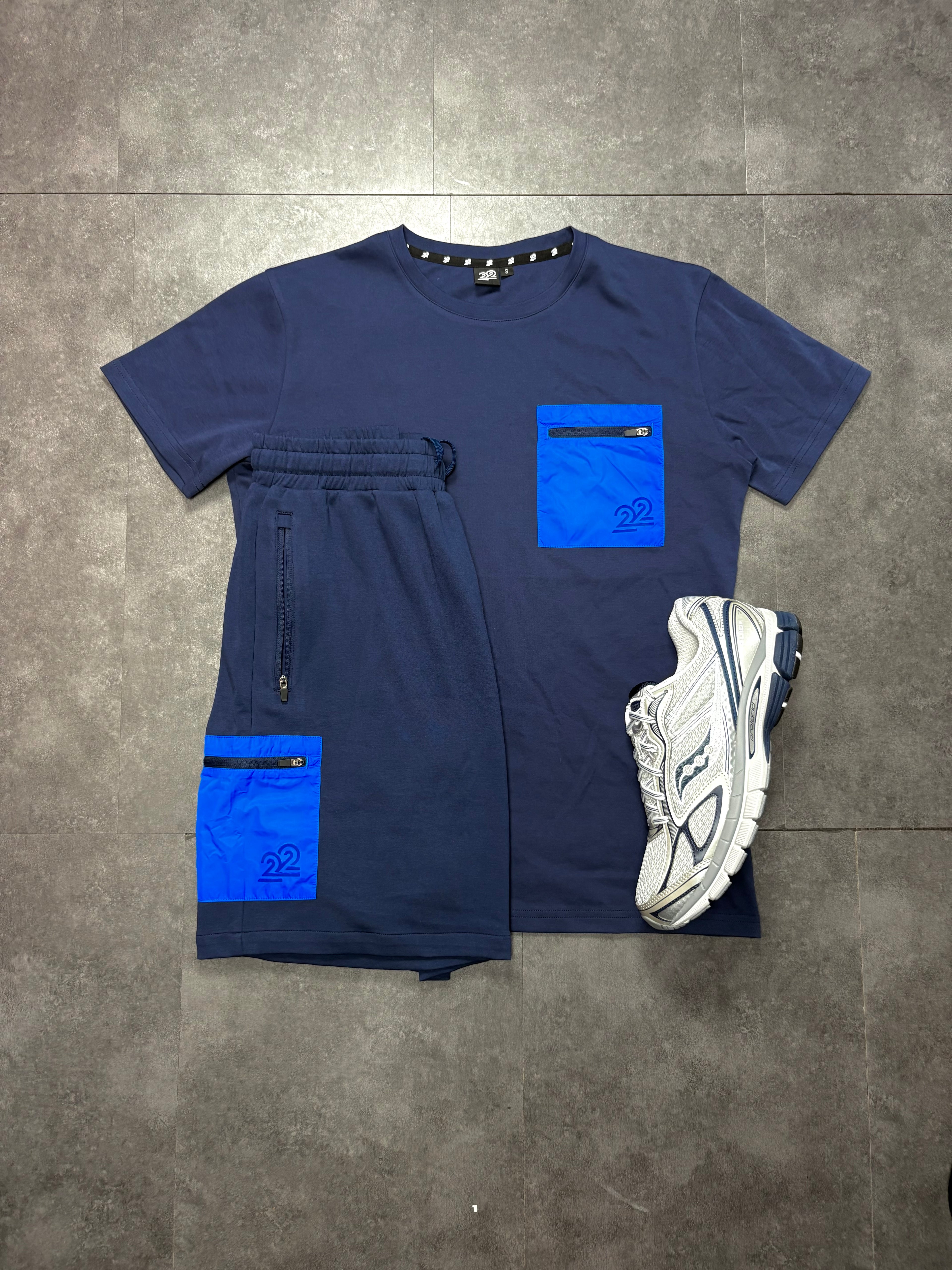 22Union cotton patch short set "Navy/Spark Blue"