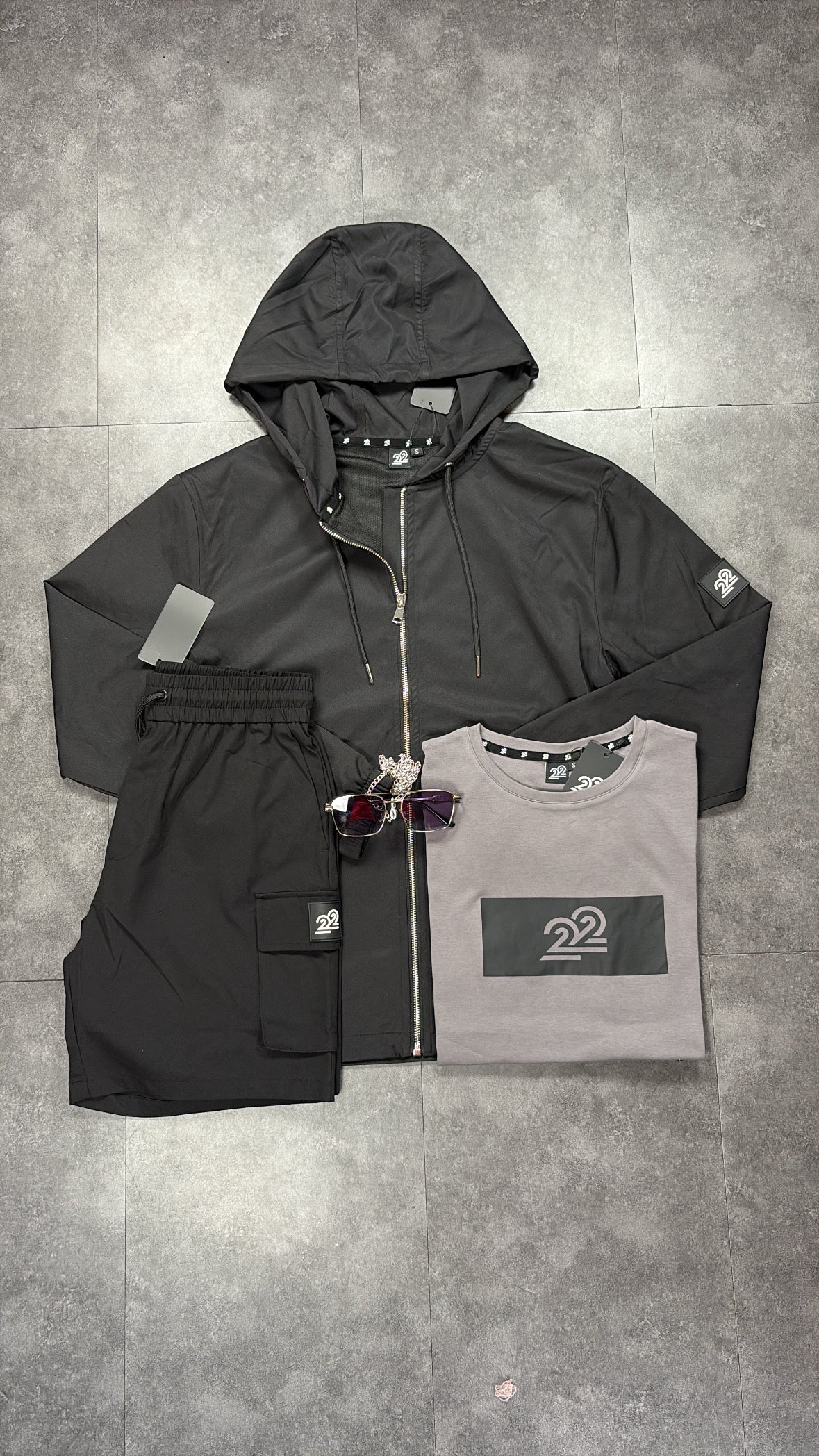 22Union cargo short set "black/Grey"