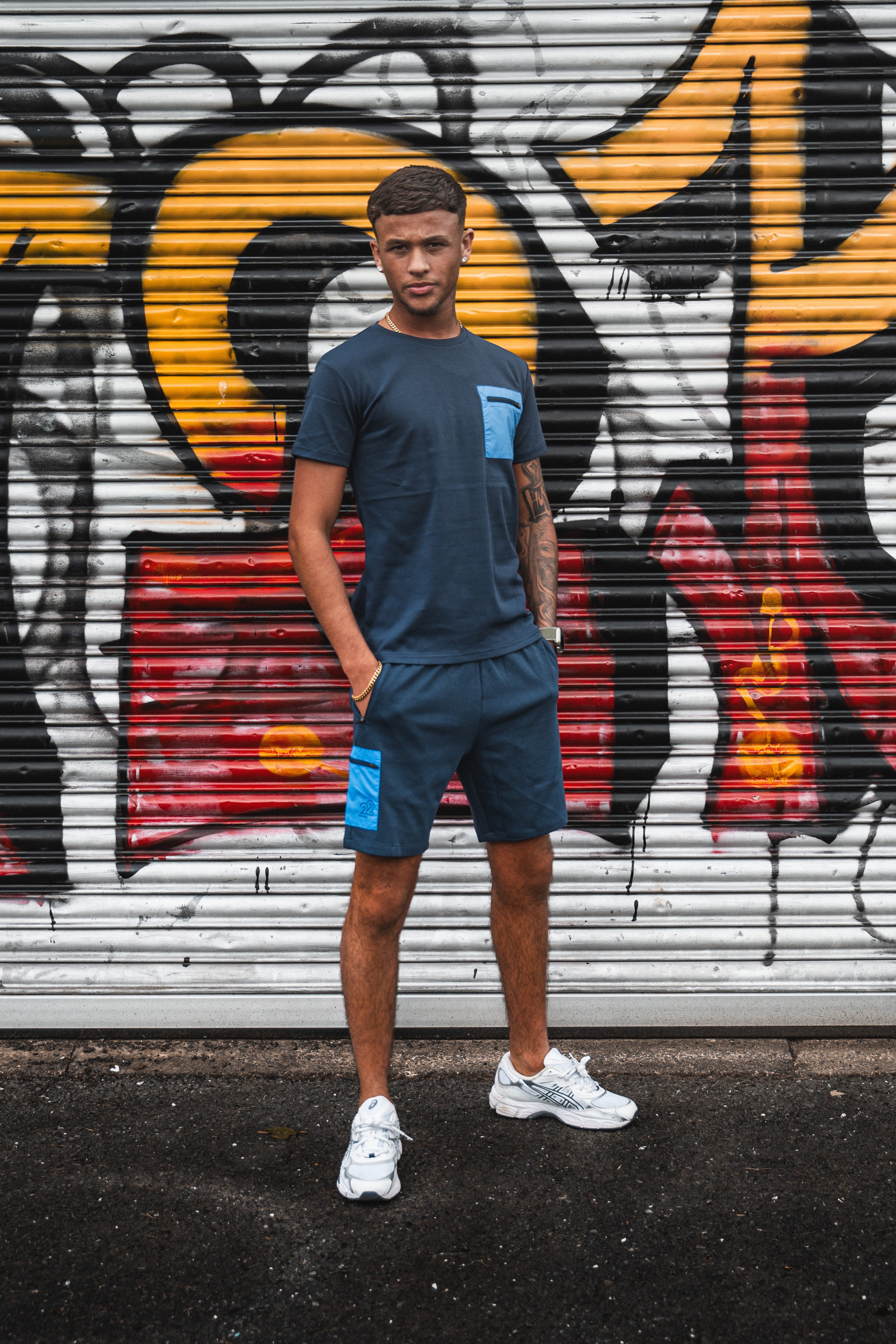 22Union cotton patch short set "Navy/Spark Blue"