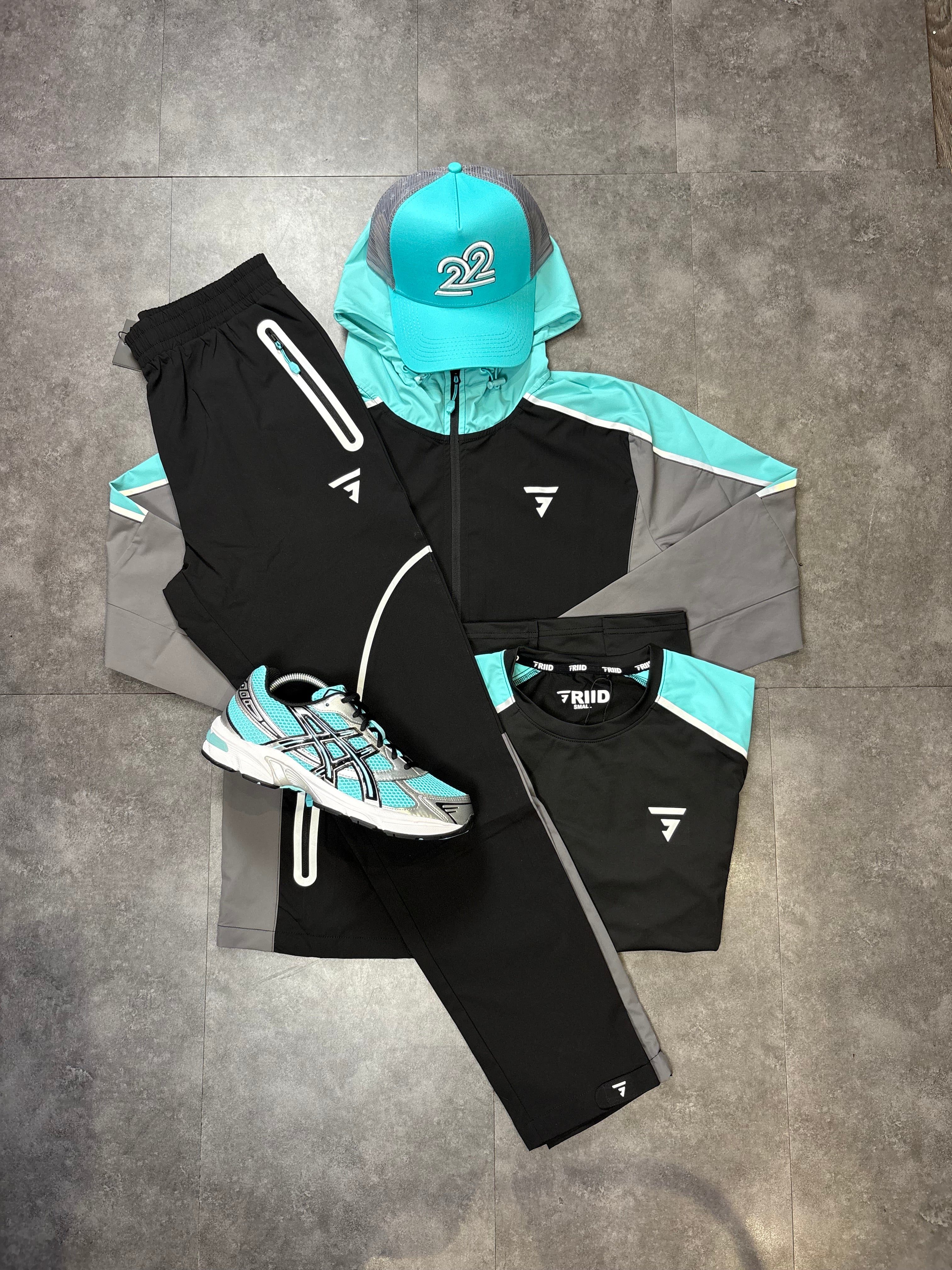 Griid reflective tracksuit set "Black/Aqua"