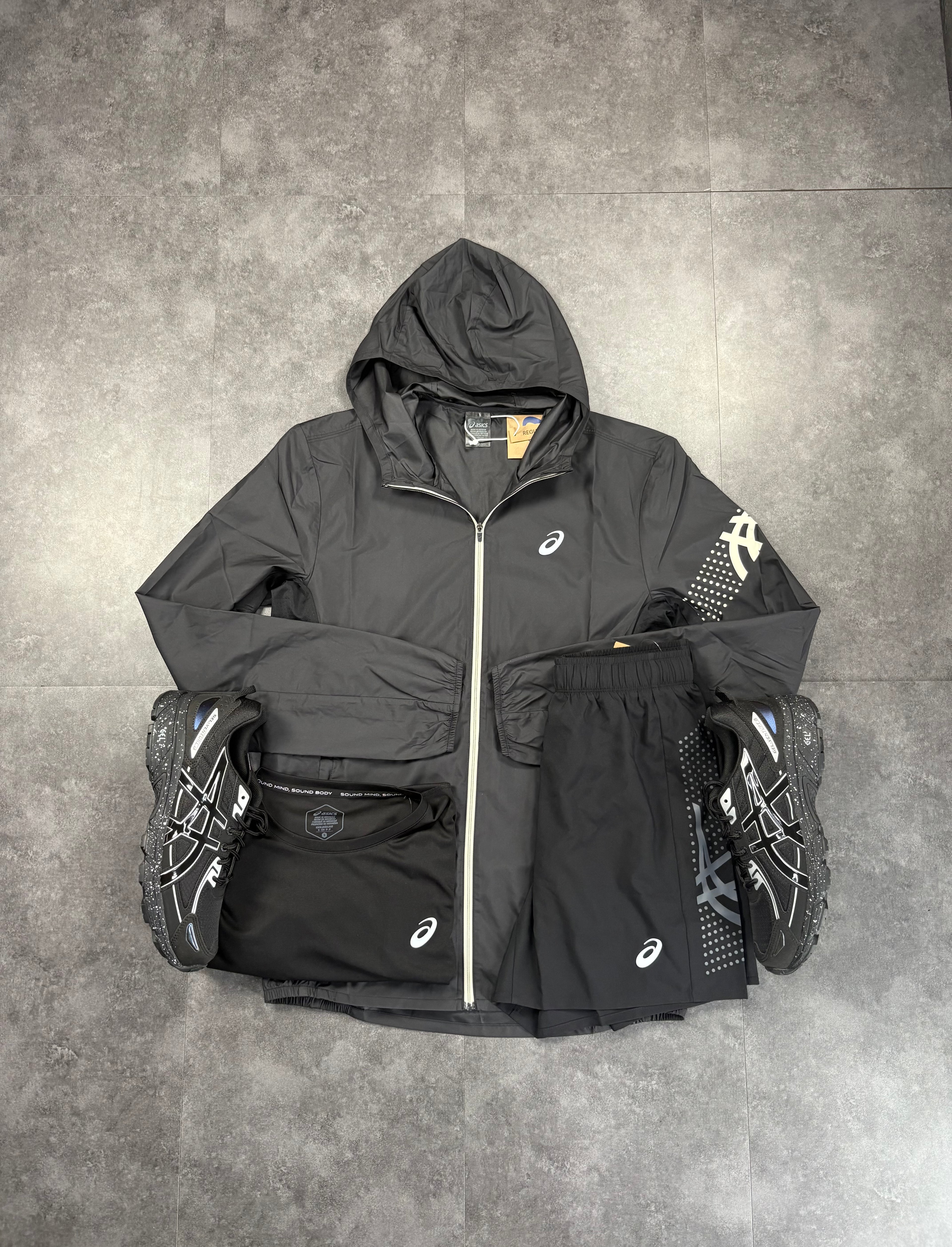 Black asics 3 piece set
