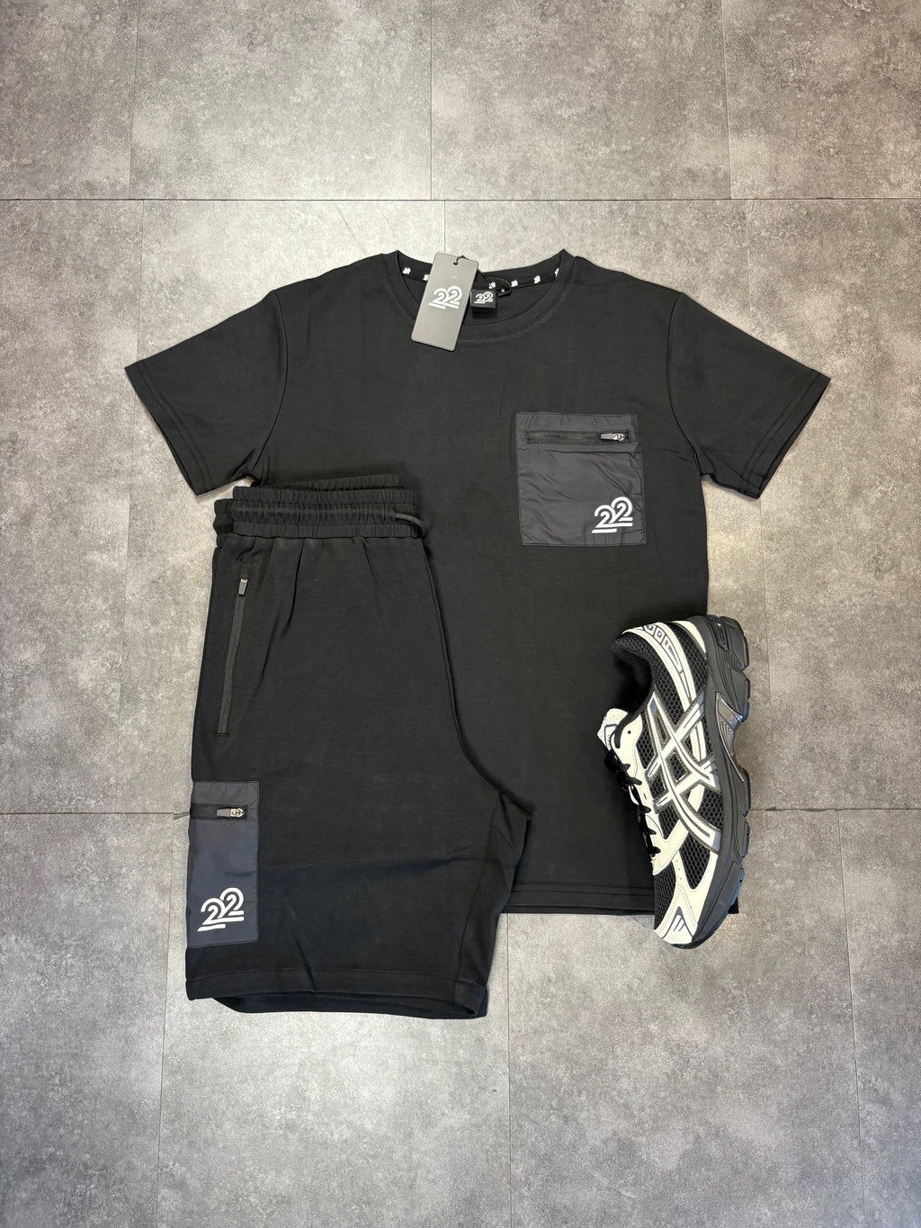 22Union cotton patch short set "Black/White"