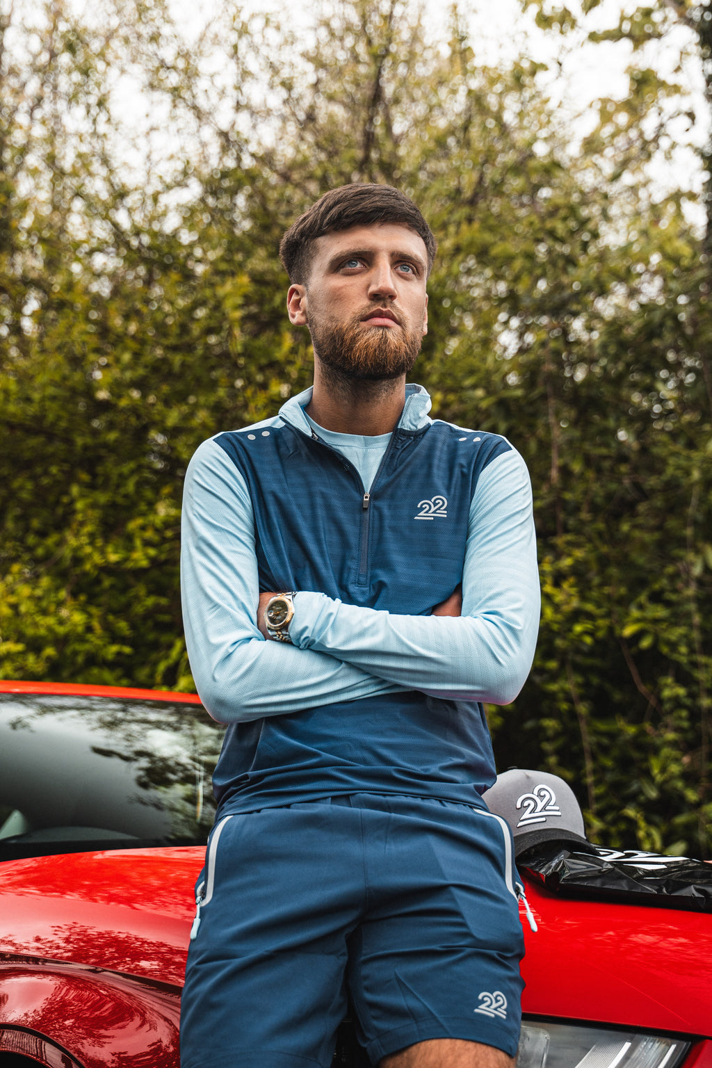 Mens 22 Perform Drive 1/4 zip sky blue set