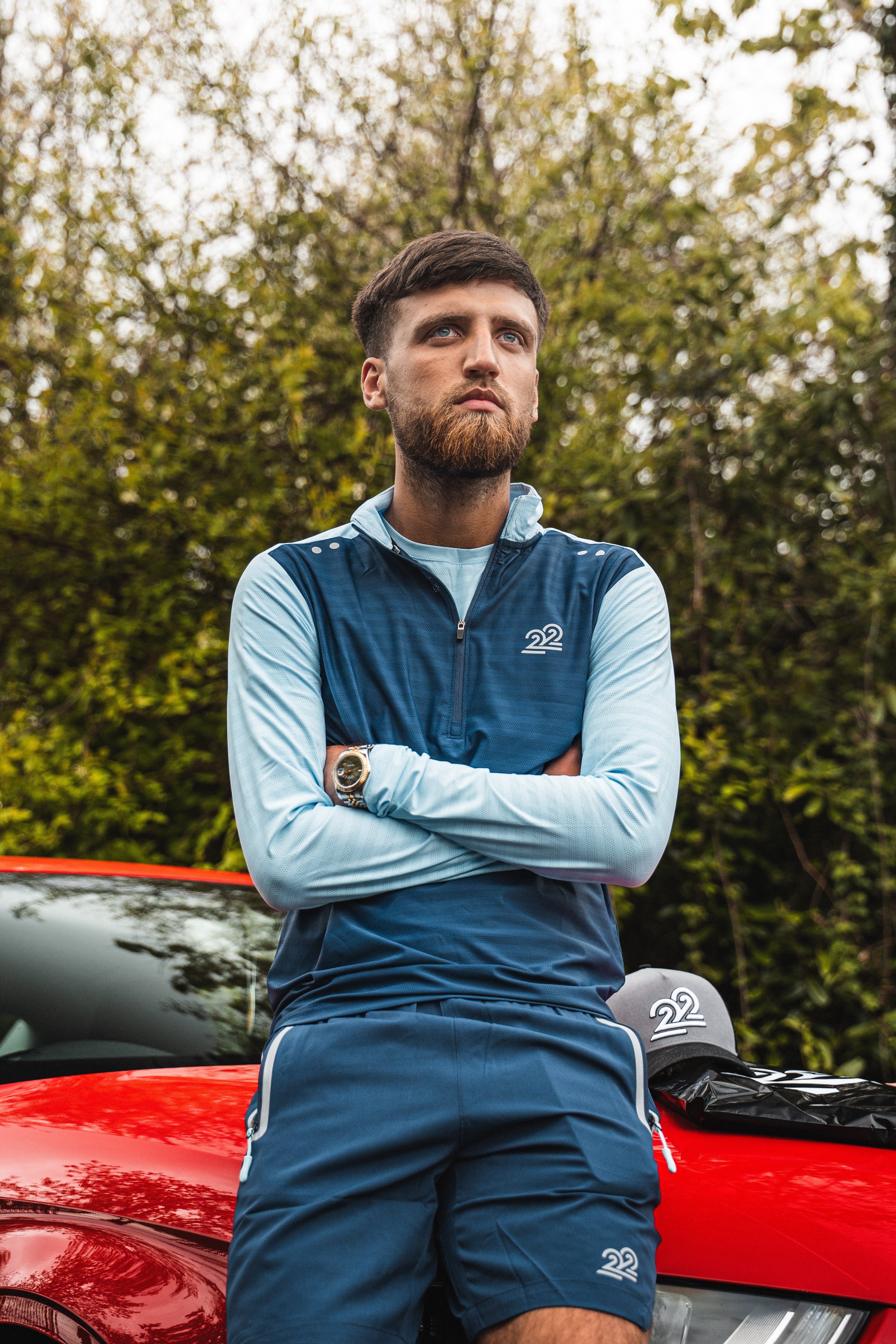 Mens 22 Perform Drive 1/4 zip sky blue set