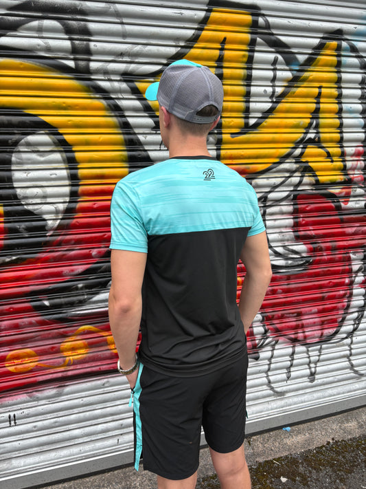 22PERFORM Black Aqua Block set 3 piece Inc tee